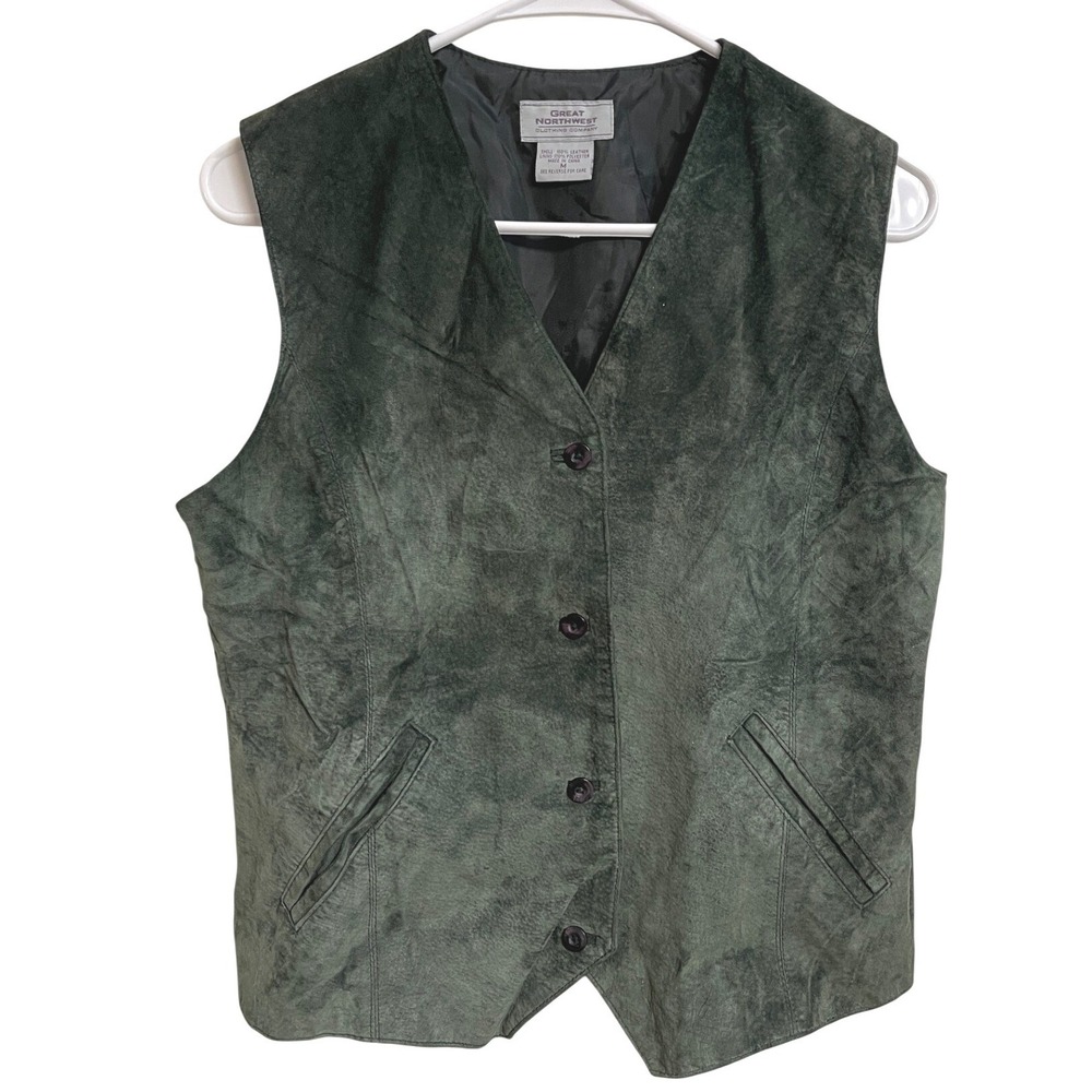 Vintage Y2K Great Northwest Green Suede Leather Vest Western Fairy Size M